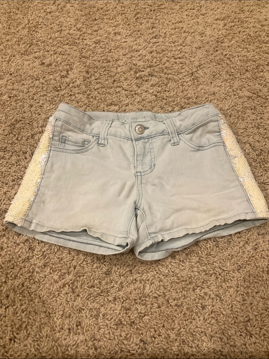 Cat & Jack Other - Cat & Jack Light Blue Denim Shorts with Ivory Sequin Side Panels